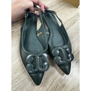 Parisian Emerald Green Size 7 Slingback Flats With Decor On Top EUC SB15